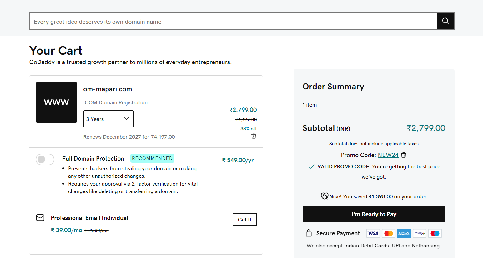 GoDaddy Pricing